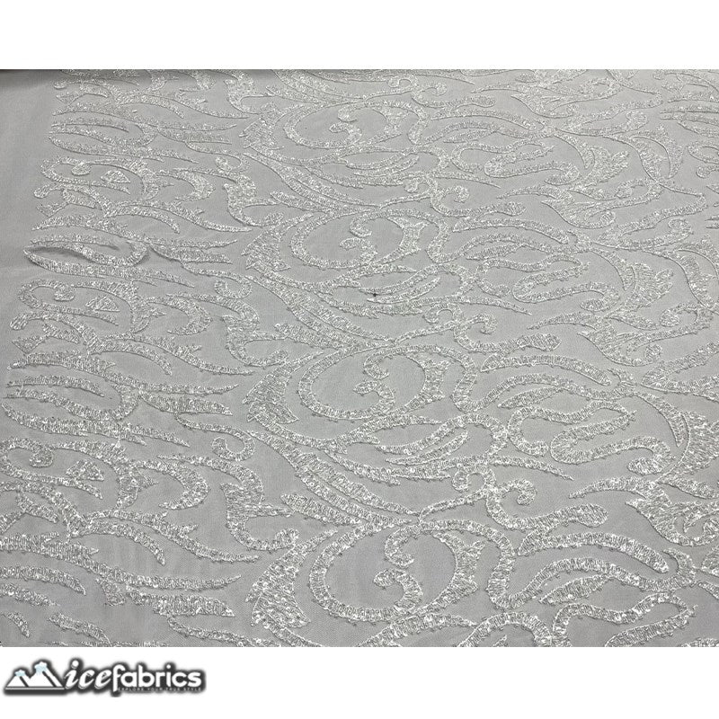 Jasmine Lace Embroidery Beaded Fabric with SequinICE FABRICSICE FABRICSJasmine Beaded Off WhiteBy The Yard (54 inches Wide)Off WhiteJasmine Lace Embroidery Beaded Fabric with Sequin ICE FABRICS Off White