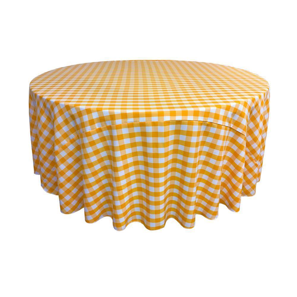 LA Linen Polyester Checkered Round Tablecloth 132 Inches FabricICEFABRICICE FABRICSDark Yellow1LA Linen Polyester Checkered Round Tablecloth 132 Inches Fabric ICEFABRIC Dark Yellow