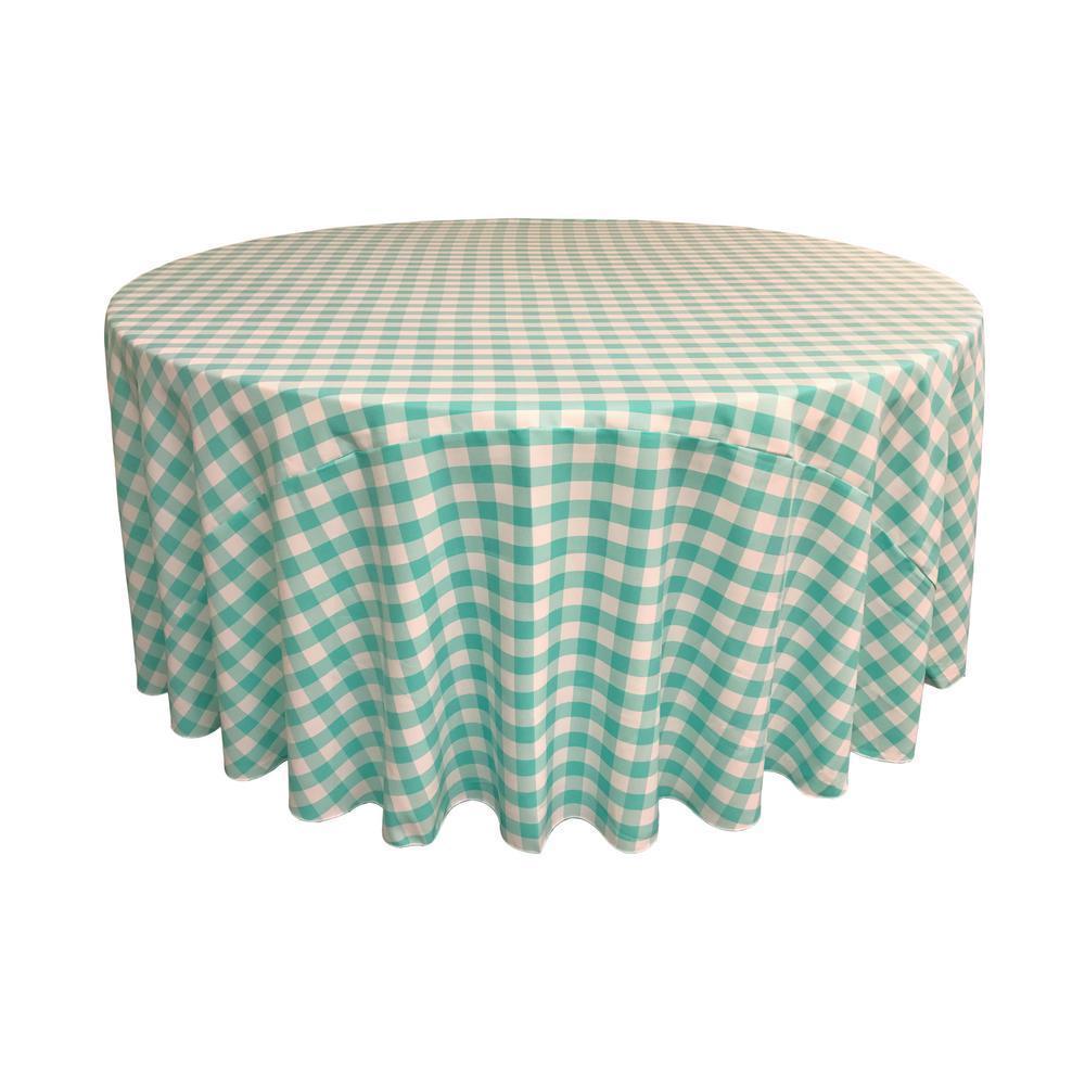 LA Linen Polyester Checkered Round Tablecloth 132 Inches FabricICEFABRICICE FABRICSLight Green1LA Linen Polyester Checkered Round Tablecloth 132 Inches Fabric ICEFABRIC Light Green