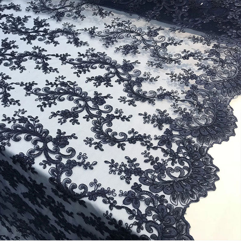 Lace Fabric Embroidered Flowers Lace By The YardICE FABRICSICE FABRICSNavy BlueLace Fabric Embroidered Flowers Lace By The Yard ICE FABRICS Navy Blue
