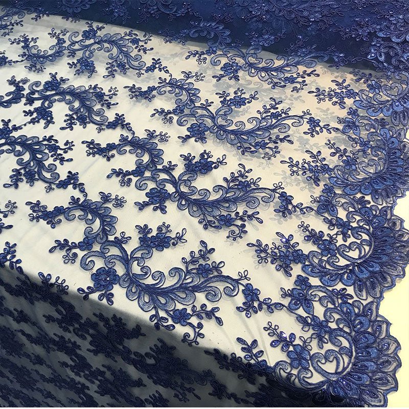 Lace Fabric Embroidered Flowers Lace By The YardICE FABRICSICE FABRICSRoyal BlueLace Fabric Embroidered Flowers Lace By The Yard ICE FABRICS Royal Blue