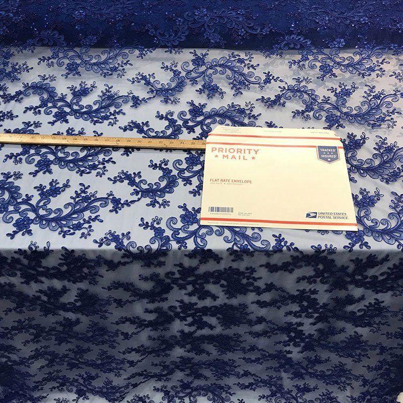 Lace Fabric Embroidered Flowers Lace By The YardICE FABRICSICE FABRICSRoyal BlueLace Fabric Embroidered Flowers Lace By The Yard ICE FABRICS Royal Blue