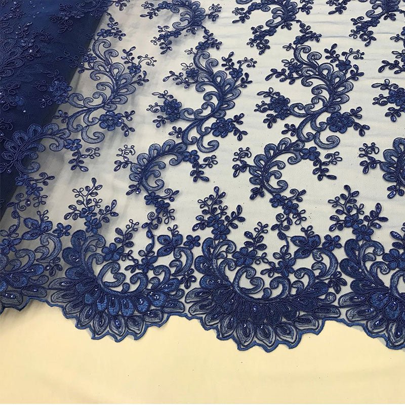 Lace Fabric Embroidered Flowers Lace By The YardICE FABRICSICE FABRICSNavy BlueLace Fabric Embroidered Flowers Lace By The Yard ICE FABRICS Royal Blue
