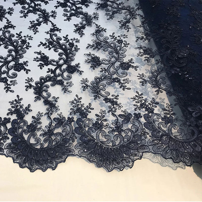 Lace Fabric Embroidered Flowers Lace By The YardICE FABRICSICE FABRICSNavy BlueLace Fabric Embroidered Flowers Lace By The Yard ICE FABRICS Navy Blue