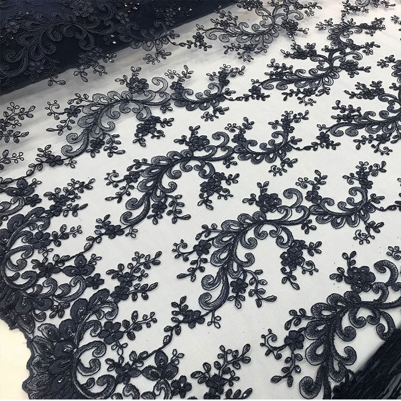 Lace Fabric Embroidered Flowers Lace By The YardICE FABRICSICE FABRICSNavy BlueLace Fabric Embroidered Flowers Lace By The Yard ICE FABRICS Navy Blue