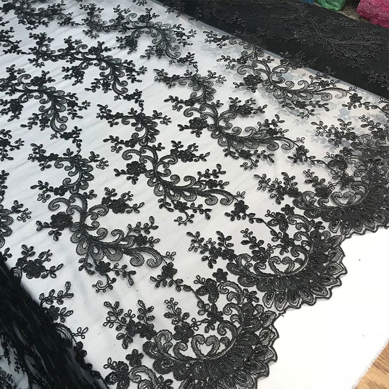 Lace Fabric Embroidered Flowers Lace By The YardICE FABRICSICE FABRICSBlackLace Fabric Embroidered Flowers Lace By The Yard ICE FABRICS Black