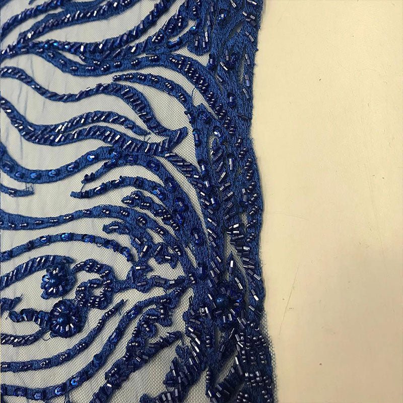 Latest French Design Bridal Embroidered Lace With Beads And Sequins Mesh FabricICE FABRICSICE FABRICSRoyalLatest French Design Bridal Embroidered Lace With Beads And Sequins Mesh Fabric ICE FABRICS Royal