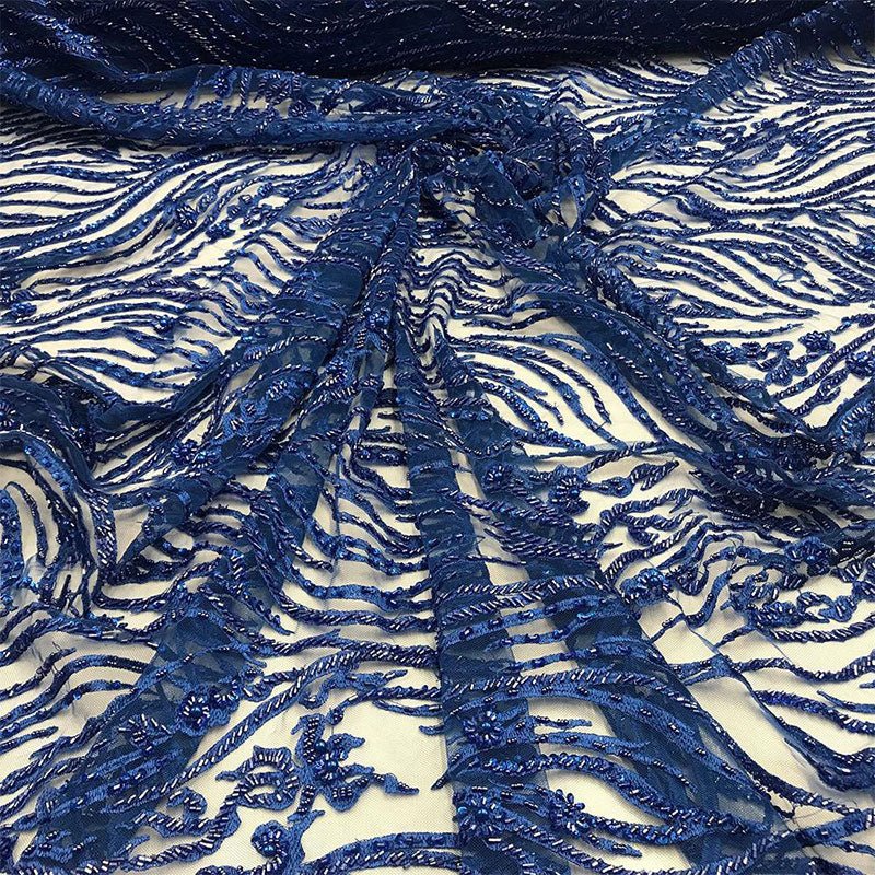 Latest French Design Bridal Embroidered Lace With Beads And Sequins Mesh FabricICE FABRICSICE FABRICSRoyalLatest French Design Bridal Embroidered Lace With Beads And Sequins Mesh Fabric ICE FABRICS Royal