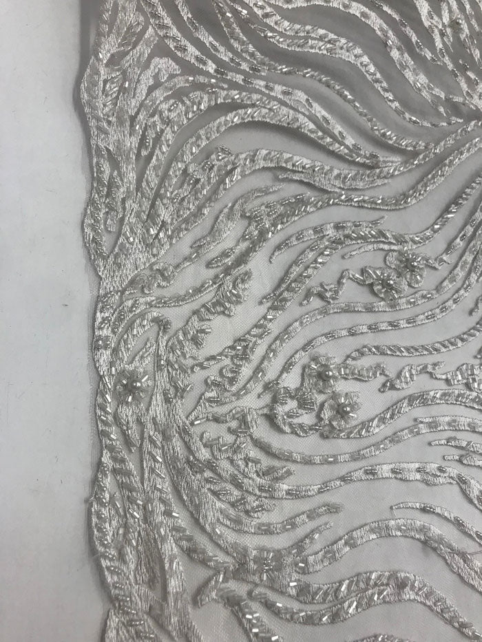 Latest French Design Bridal Embroidered Lace With Beads And Sequins Mesh FabricICE FABRICSICE FABRICSWhiteLatest French Design Bridal Embroidered Lace With Beads And Sequins Mesh Fabric ICE FABRICS White