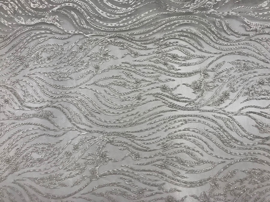 Latest French Design Bridal Embroidered Lace With Beads And Sequins Mesh FabricICE FABRICSICE FABRICSWhiteLatest French Design Bridal Embroidered Lace With Beads And Sequins Mesh Fabric ICE FABRICS White