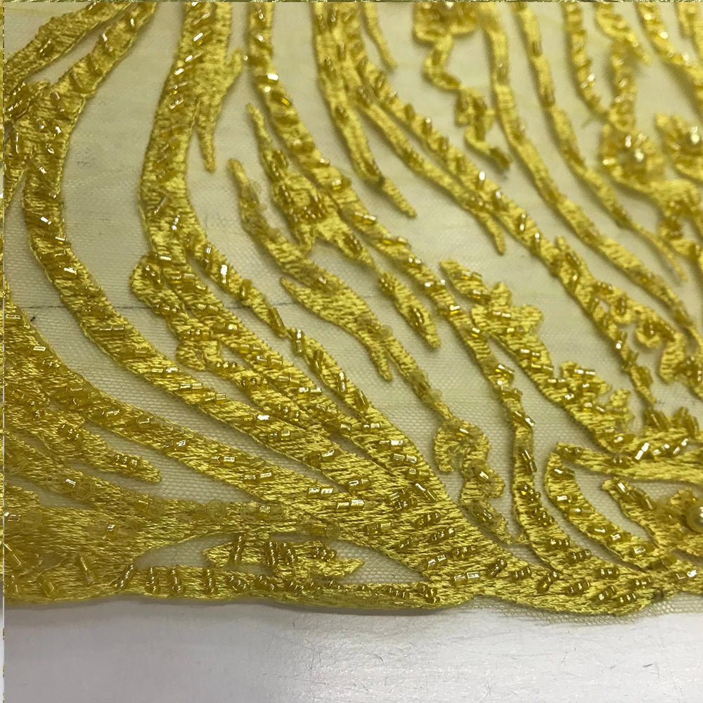 Latest French Design Bridal Embroidered Lace With Beads And Sequins Mesh FabricICE FABRICSICE FABRICSYellowLatest French Design Bridal Embroidered Lace With Beads And Sequins Mesh Fabric ICE FABRICS Yellow