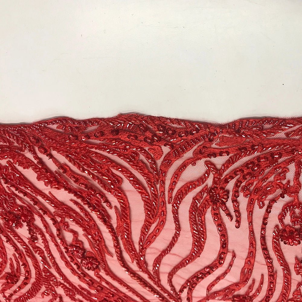 Latest French Design Bridal Embroidered Lace With Beads And Sequins Mesh FabricICE FABRICSICE FABRICSRedLatest French Design Bridal Embroidered Lace With Beads And Sequins Mesh Fabric ICE FABRICS Red