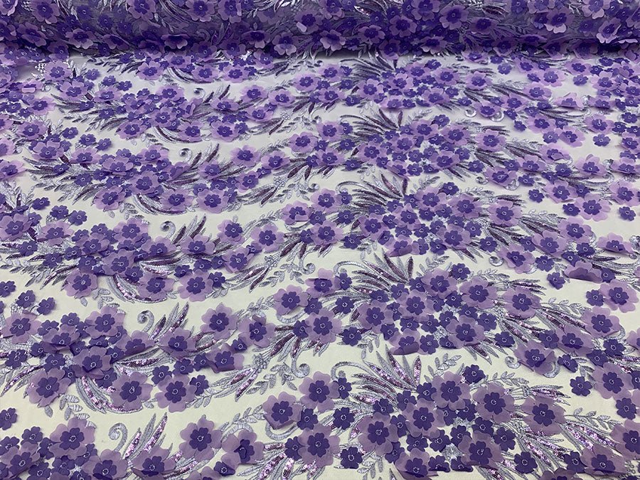 Lavender 3D Flowers Veil Bridal Gowns, Mesh Floral Lace Fabric By The YardICEFABRICICE FABRICSLavender 3D Flowers Veil Bridal Gowns, Mesh Floral Lace Fabric By The Yard ICEFABRIC