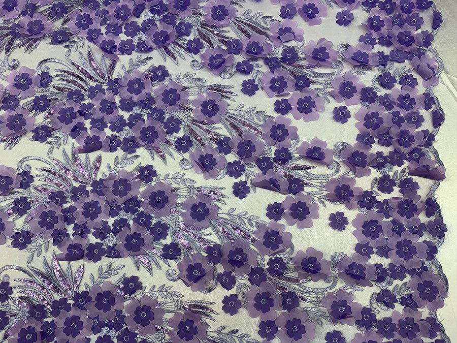 Lavender 3D Flowers Veil Bridal Gowns, Mesh Floral Lace Fabric By The YardICEFABRICICE FABRICSLavender 3D Flowers Veil Bridal Gowns, Mesh Floral Lace Fabric By The Yard ICEFABRIC