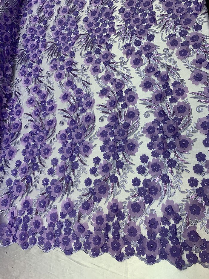 Lavender 3D Flowers Veil Bridal Gowns, Mesh Floral Lace Fabric By The YardICEFABRICICE FABRICSLavender 3D Flowers Veil Bridal Gowns, Mesh Floral Lace Fabric By The Yard ICEFABRIC
