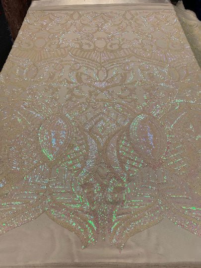 London Design 4 WAY Stretch Sequins Fabric SpandexICEFABRICICE FABRICSWhite IridescentLondon Design 4 WAY Stretch Sequins Fabric Spandex ICEFABRIC White Iridescent