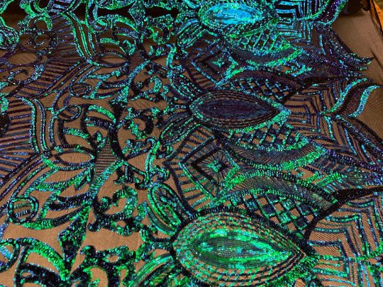 London Design 4 WAY Stretch Sequins Fabric SpandexICEFABRICICE FABRICSGreen IridescentLondon Design 4 WAY Stretch Sequins Fabric Spandex ICEFABRIC Green Iridescent