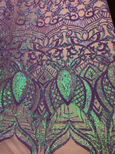 London Design 4 WAY Stretch Sequins Fabric SpandexICEFABRICICE FABRICSLavender Green IridescentLondon Design 4 WAY Stretch Sequins Fabric Spandex ICEFABRIC Lavender Green Iridescent