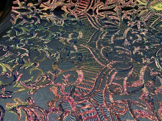 London Design 4 WAY Stretch Sequins Fabric SpandexICEFABRICICE FABRICSFuchsia On Black meshLondon Design 4 WAY Stretch Sequins Fabric Spandex ICEFABRIC Fuchsia On Black mesh