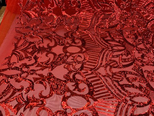 London Design 4 WAY Stretch Sequins Fabric SpandexICEFABRICICE FABRICSRedLondon Design 4 WAY Stretch Sequins Fabric Spandex ICEFABRIC Red