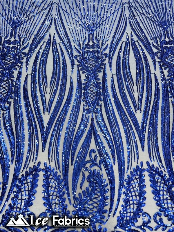Loyalty Sequin Fabric Embroidery Lace on 4 Way Stretch MeshICE FABRICSICE FABRICSBy The Yard (56" Wide)Royal BlueLoyalty Sequin Fabric Embroidery Lace on 4 Way Stretch Mesh ICE FABRICS Royal Blue