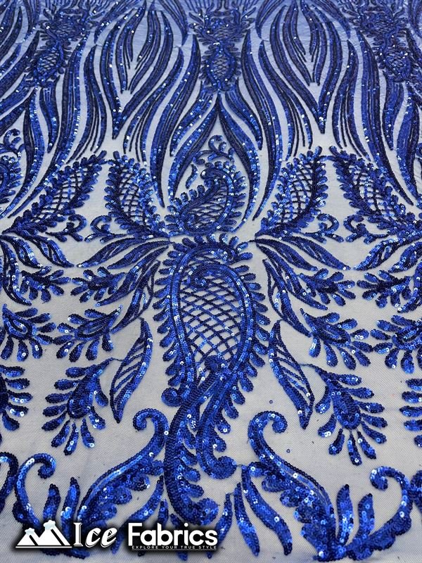 Loyalty Sequin Fabric Embroidery Lace on 4 Way Stretch MeshICE FABRICSICE FABRICSBy The Yard (56" Wide)Royal BlueLoyalty Sequin Fabric Embroidery Lace on 4 Way Stretch Mesh ICE FABRICS Royal Blue