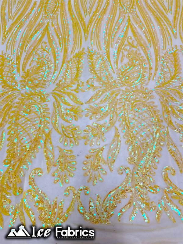 Loyalty Sequin Fabric Embroidery Lace on 4 Way Stretch MeshICE FABRICSICE FABRICSBy The Yard (56" Wide)Iridescent YellowLoyalty Sequin Fabric Embroidery Lace on 4 Way Stretch Mesh ICE FABRICS Iridescent Yellow