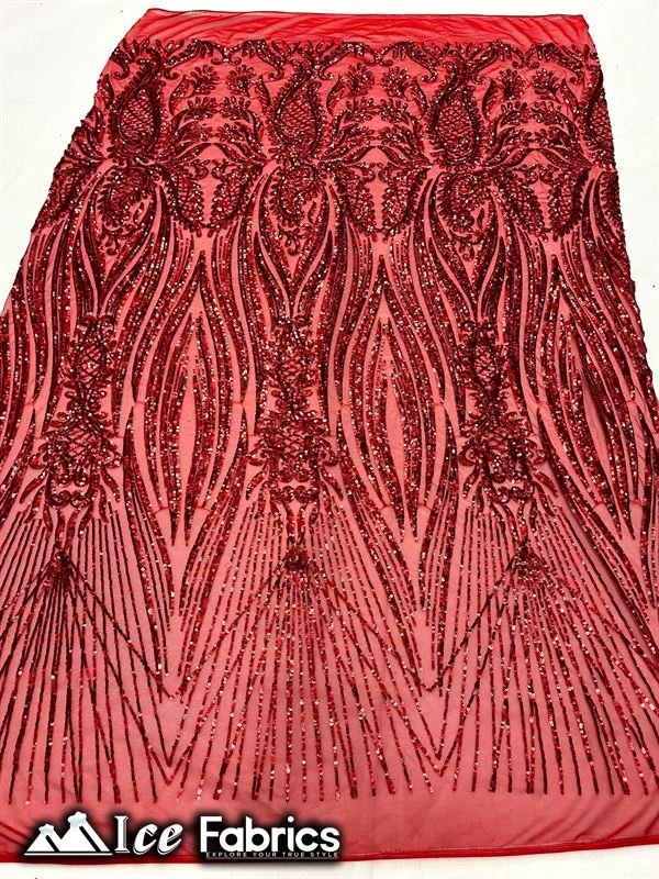 Loyalty Sequin Fabric Embroidery Lace on 4 Way Stretch MeshICE FABRICSICE FABRICSBy The Yard (56" Wide)RedLoyalty Sequin Fabric Embroidery Lace on 4 Way Stretch Mesh ICE FABRICS Red