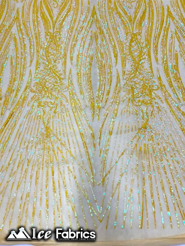 Loyalty Sequin Fabric Embroidery Lace on 4 Way Stretch MeshICE FABRICSICE FABRICSBy The Yard (56" Wide)Iridescent YellowLoyalty Sequin Fabric Embroidery Lace on 4 Way Stretch Mesh ICE FABRICS Iridescent Yellow