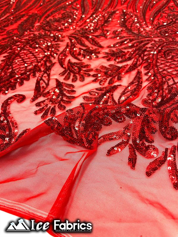 Loyalty Sequin Fabric Embroidery Lace on 4 Way Stretch MeshICE FABRICSICE FABRICSBy The Yard (56" Wide)RedLoyalty Sequin Fabric Embroidery Lace on 4 Way Stretch Mesh ICE FABRICS Red