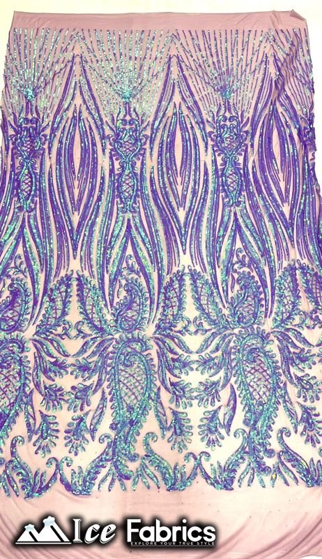 Loyalty Sequin Fabric Embroidery Lace on 4 Way Stretch MeshICE FABRICSICE FABRICSBy The Yard (56" Wide)Iridescent LavenderLoyalty Sequin Fabric Embroidery Lace on 4 Way Stretch Mesh ICE FABRICS Iridescent Lavender