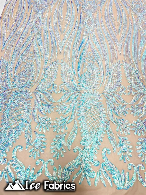 Loyalty Sequin Fabric Embroidery Lace on 4 Way Stretch MeshICE FABRICSICE FABRICSBy The Yard (56" Wide)Iridescent Blue on NudeLoyalty Sequin Fabric Embroidery Lace on 4 Way Stretch Mesh ICE FABRICS Iridescent Blue on Nude