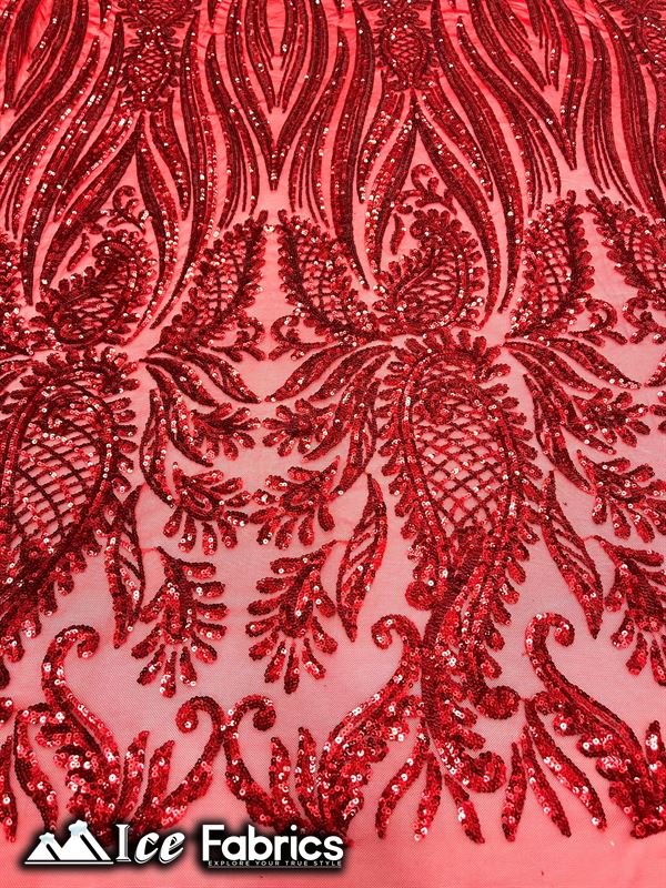 Loyalty Sequin Fabric Embroidery Lace on 4 Way Stretch MeshICE FABRICSICE FABRICSBy The Yard (56" Wide)RedLoyalty Sequin Fabric Embroidery Lace on 4 Way Stretch Mesh ICE FABRICS Red
