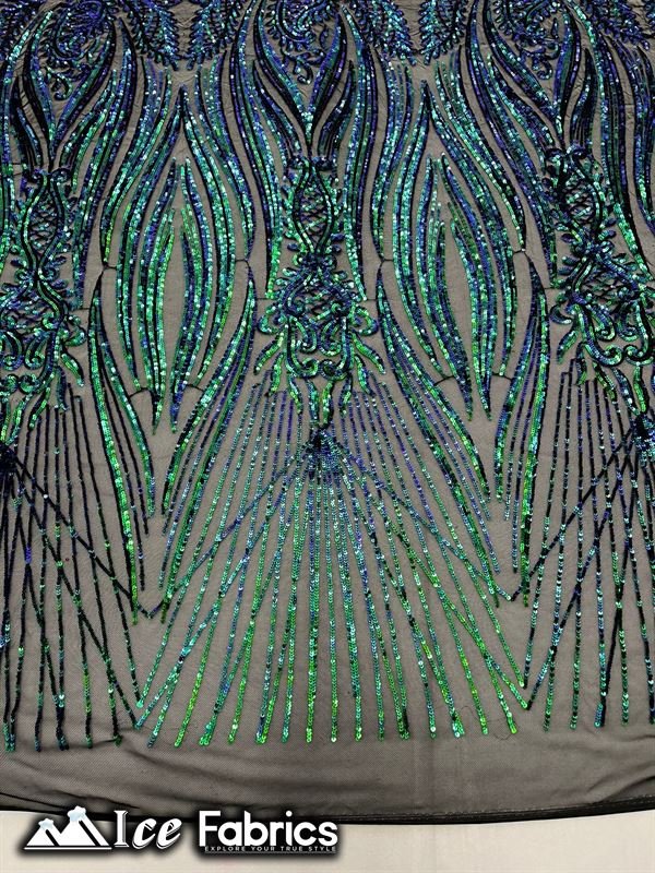 Loyalty Sequin Fabric Embroidery Lace on 4 Way Stretch MeshICE FABRICSICE FABRICSBy The Yard (56" Wide)Emerald Green on BlackLoyalty Sequin Fabric Embroidery Lace on 4 Way Stretch Mesh ICE FABRICS Emerald Green on Black