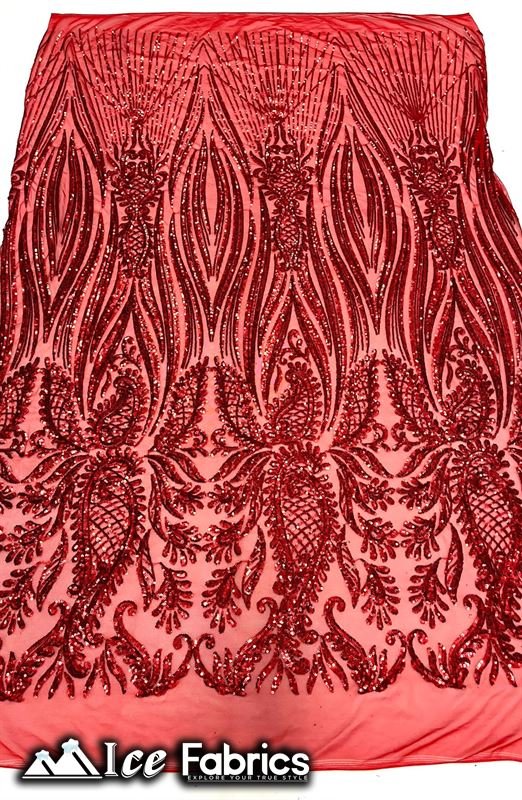 Loyalty Sequin Fabric Embroidery Lace on 4 Way Stretch MeshICE FABRICSICE FABRICSBy The Yard (56" Wide)RedLoyalty Sequin Fabric Embroidery Lace on 4 Way Stretch Mesh ICE FABRICS Red