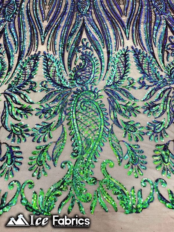 Loyalty Sequin Fabric Embroidery Lace on 4 Way Stretch MeshICE FABRICSICE FABRICSBy The Yard (56" Wide)Emerald Green on BlackLoyalty Sequin Fabric Embroidery Lace on 4 Way Stretch Mesh ICE FABRICS Emerald Green on Black