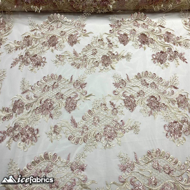 Luca Lace Fabric | Floral Embroidery LaceICE FABRICSICE FABRICSBy The Yard (54 inches Wide)Dusty Rose / IvoryLuca Lace Fabric | Floral Embroidery Lace ICE FABRICS Dusty Rose / Ivory