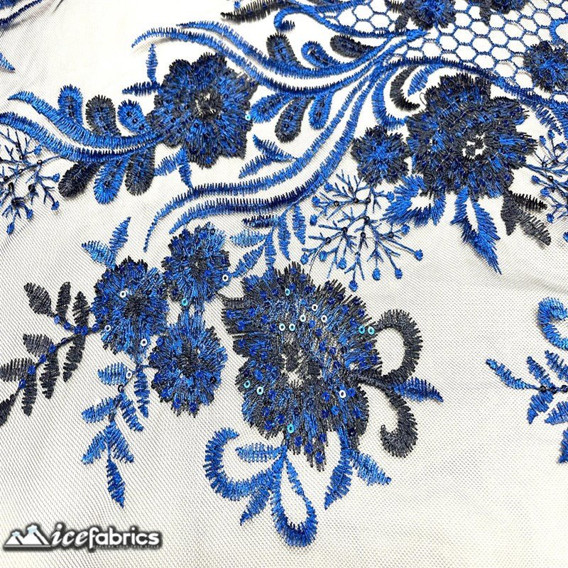 Luca Lace Fabric | Floral Embroidery LaceICE FABRICSICE FABRICSBy The Yard (54 inches Wide)Royal Blue / BlackLuca Lace Fabric | Floral Embroidery Lace ICE FABRICS Royal Blue / Black