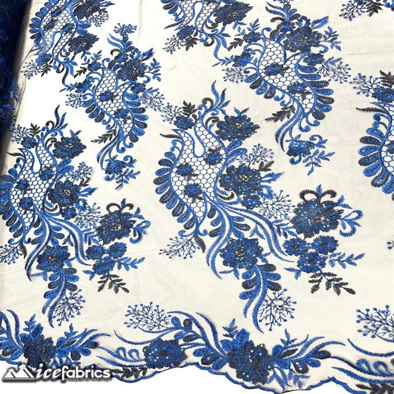 Luca Lace Fabric | Floral Embroidery LaceICE FABRICSICE FABRICSBy The Yard (54 inches Wide)Royal Blue / BlackLuca Lace Fabric | Floral Embroidery Lace ICE FABRICS Royal Blue / Black