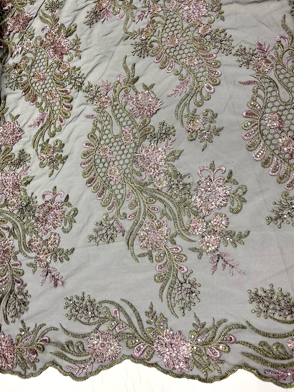 Luca Lace Fabric | Floral Embroidery LaceICE FABRICSICE FABRICSBy The Yard (54 inches Wide)Dusty Rose / GreenLuca Lace Fabric | Floral Embroidery Lace ICE FABRICS Dusty Rose / Green