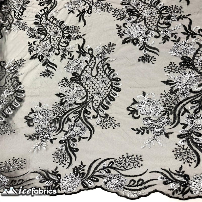 Luca Lace Fabric | Floral Embroidery LaceICE FABRICSICE FABRICSBy The Yard (54 inches Wide)Black / WhiteLuca Lace Fabric | Floral Embroidery Lace ICE FABRICS Black / White