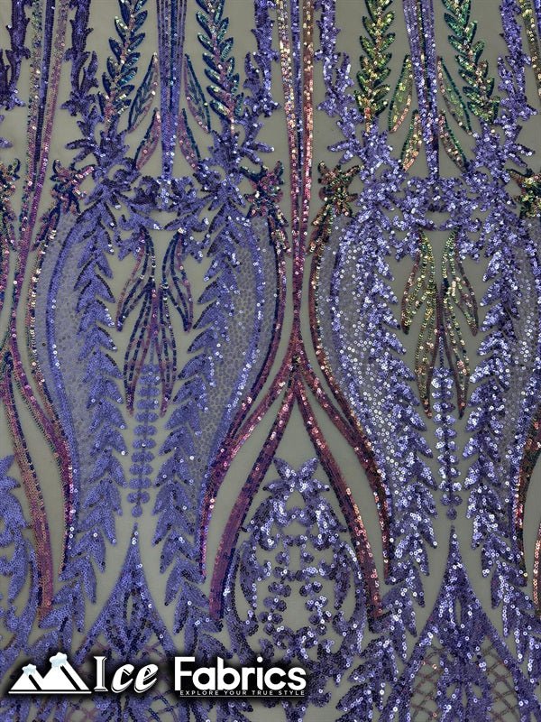 Lucy Damask Sequin Fabric on Spandex Mesh Lavender