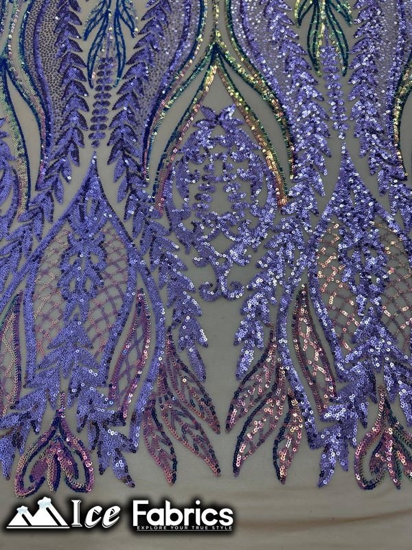 Lucy Damask Sequin Fabric on Spandex Mesh Lavender