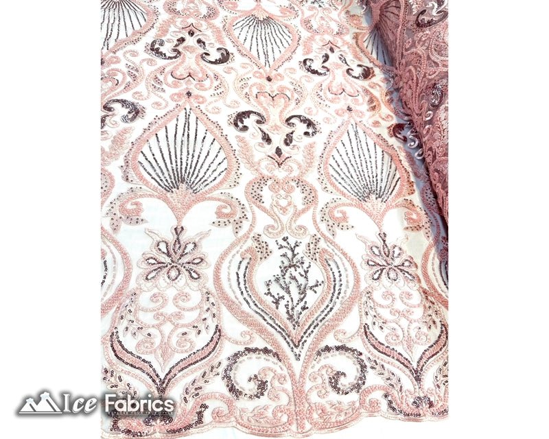 Luxurious Beaded Fabric By The Yard | Handmade EmbroideryICE FABRICSICE FABRICSLuxurious Dusty RoseDusty RoseBy The Yard (54" Inch Wide) Dusty Rose