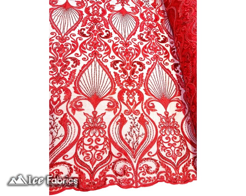 Luxurious Beaded Fabric By The Yard | Handmade EmbroideryICE FABRICSICE FABRICSLuxurious RedRedBy The Yard (54" Inch Wide)Red