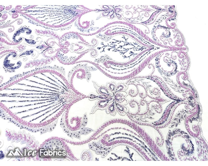 Luxurious Beaded Fabric By The Yard | Handmade EmbroideryICE FABRICSICE FABRICSLuxurious LavenderLavenderBy The Yard (54" Inch Wide)Lavender