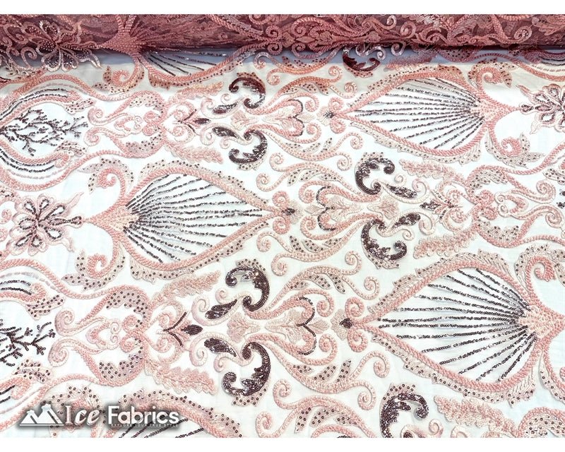 Luxurious Beaded Fabric By The Yard | Handmade EmbroideryICE FABRICSICE FABRICSLuxurious Dusty RoseDusty RoseBy The Yard (54" Inch Wide) Dusty Rose