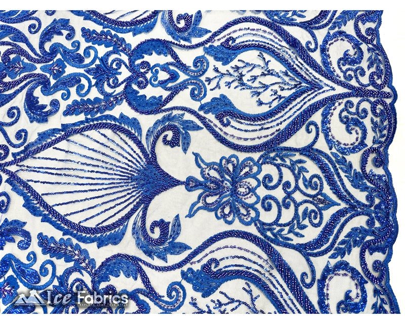 Luxurious Beaded Fabric By The Yard | Handmade EmbroideryICE FABRICSICE FABRICSLuxurious Royal BlueRoyal BlueBy The Yard (54" Inch Wide)Royal Blue