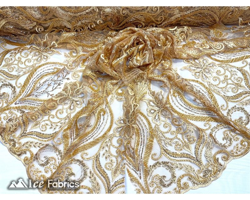 Luxurious Beaded Fabric By The Yard | Handmade EmbroideryICE FABRICSICE FABRICSLuxurious GoldGoldBy The Yard (54" Inch Wide) Gold