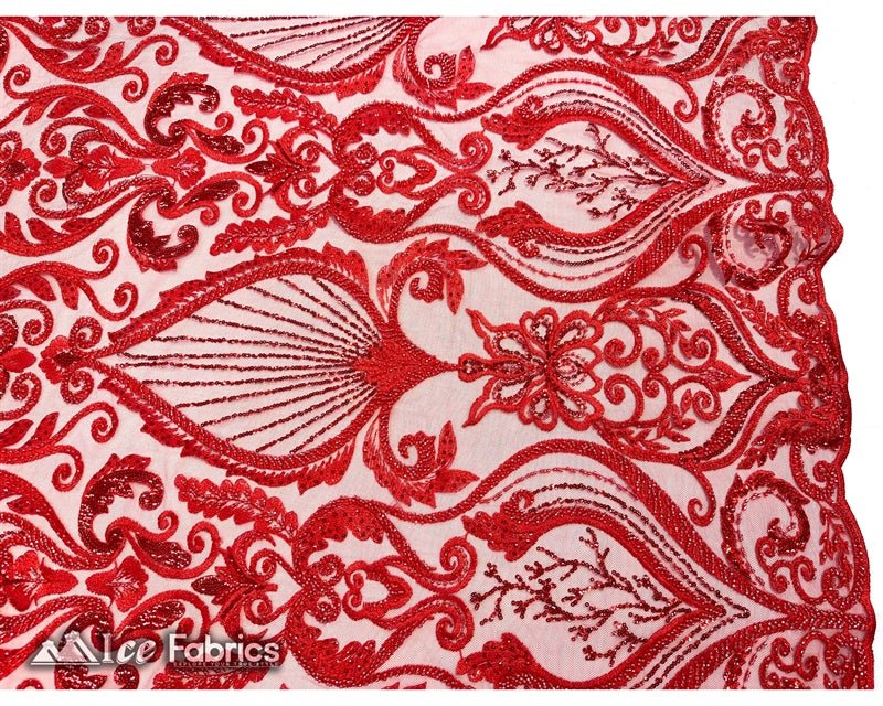 Luxurious Beaded Fabric By The Yard | Handmade EmbroideryICE FABRICSICE FABRICSLuxurious RedRedBy The Yard (54" Inch Wide)Red